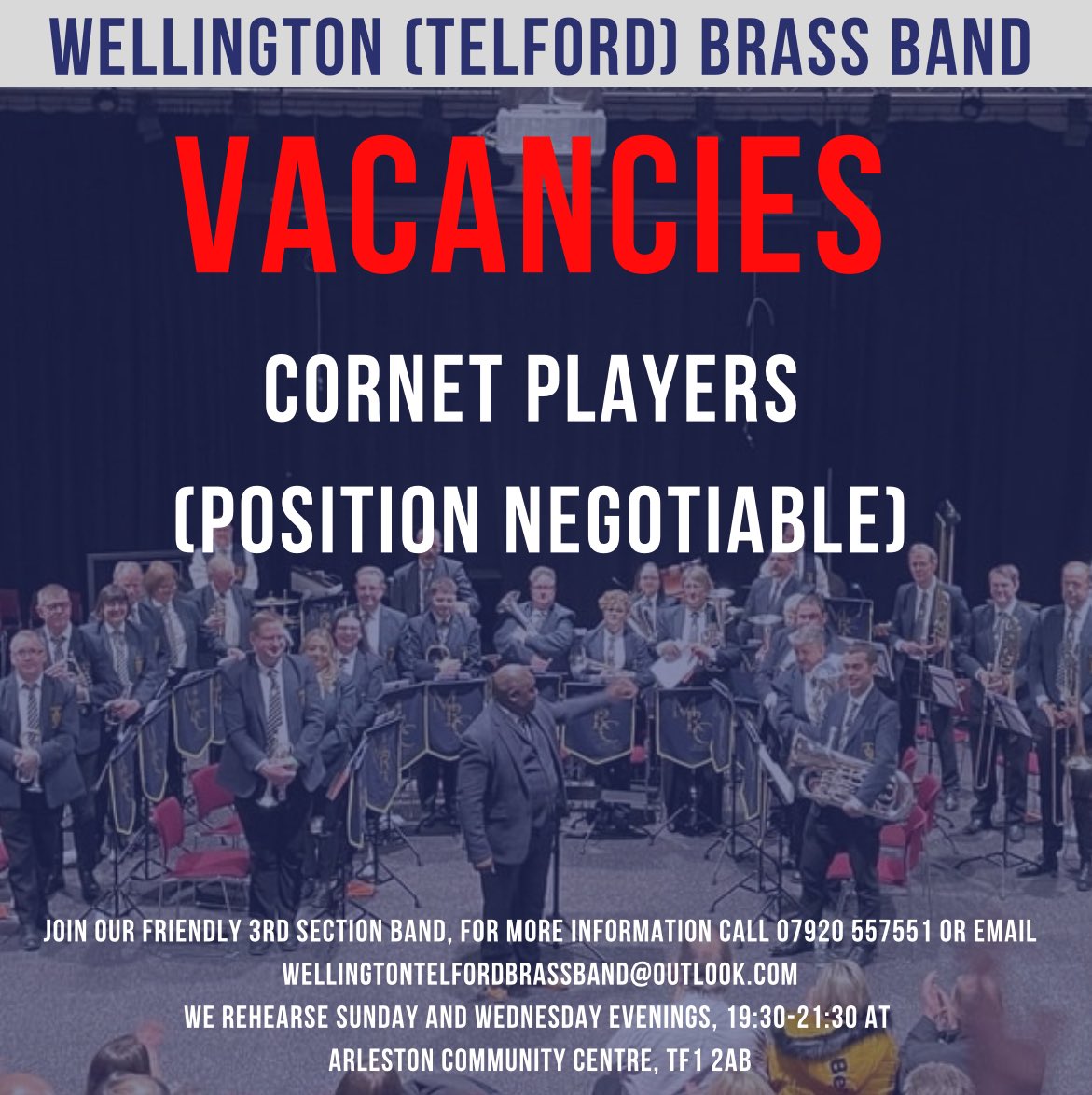 wellyband's tweet photo. 🎺 Are you a cornet player? 🎺

Wellington Telford brass band wants YOU! Join our talented band as we prepare for summer programme and the Third Section National Finals in Cheltenham in September. https://t.co/dZS9hm694G