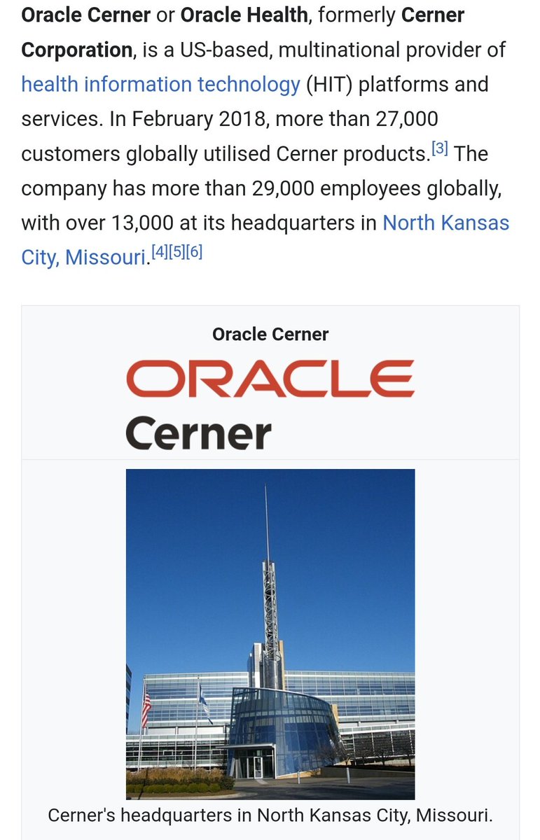 battleofever's tweet image. #CERNER CORP (now ORACLE CERNER) owners include Vanguard, JP Morgan, George Soros.

They provide health informatics software (CERNER Millennium) for our medical records.