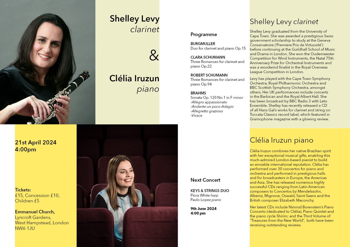 Clelia Iruzun (@cleliairuzun) on Twitter photo Coming up concert with clarinetist Shelley Levy on Sunday the 21st April at <a href="/emmanuelnw6/">Emmanuel Church, West Hampstead</a> at 4pm! Works by Brahms, Clara and Robert Schumann and BurgmĂĽller #livemusic #london #westhampstead Coming up concert with clarinetist Shelley Levy on Sunday the 21st April at <a href="/emmanuelnw6/">Emmanuel Church, West Hampstead</a> at 4pm! Works by Brahms, Clara and Robert Schumann and BurgmĂĽller #livemusic #london #westhampstead