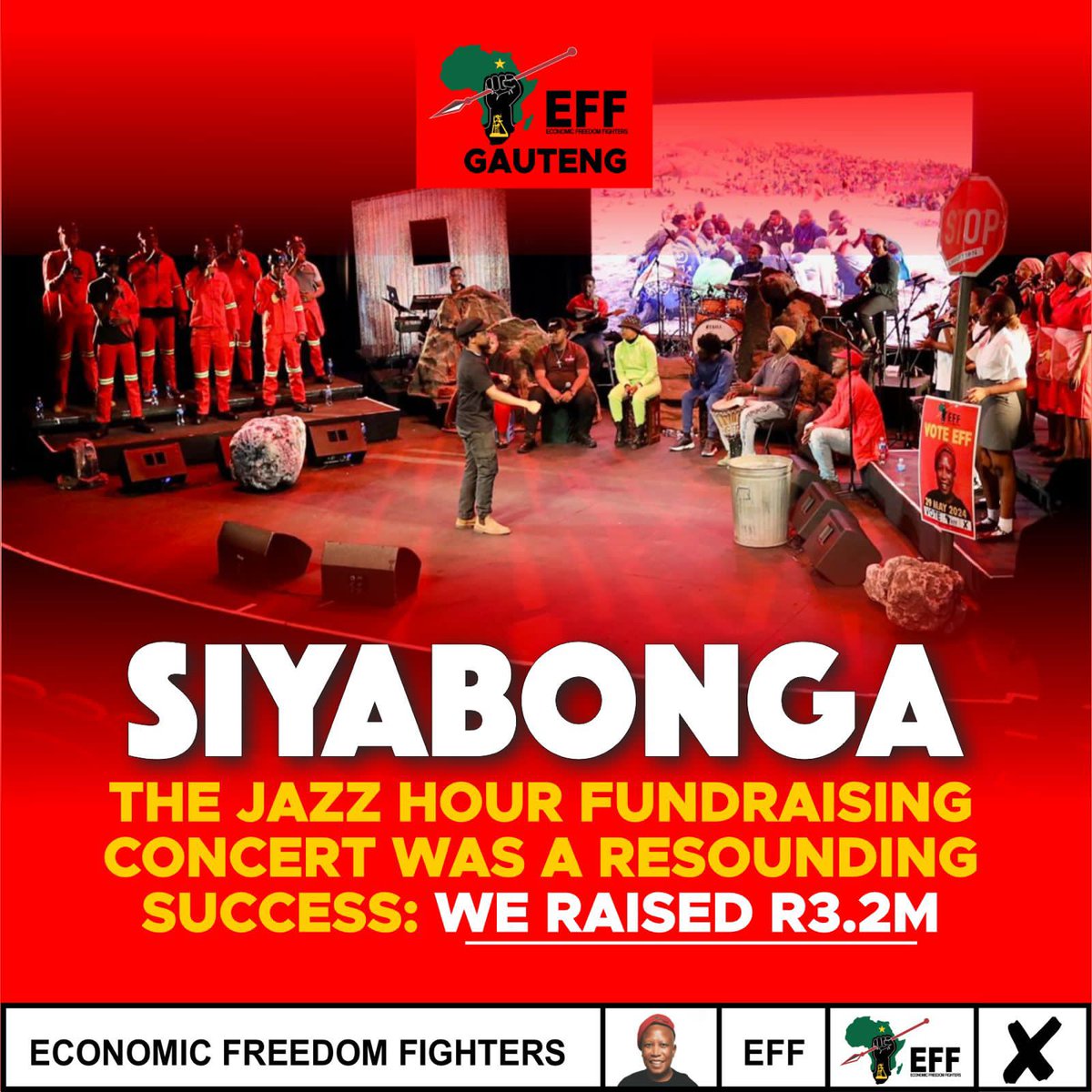 The EFF in Gauteng extends its gratitude to all who purchased tickets to the EFF Jazz Hour Live Concert. Through this initiative we raised R3.2 million, which will go a long way in assisting our campaign for Land And Jobs Now, Stop Loadshedding.