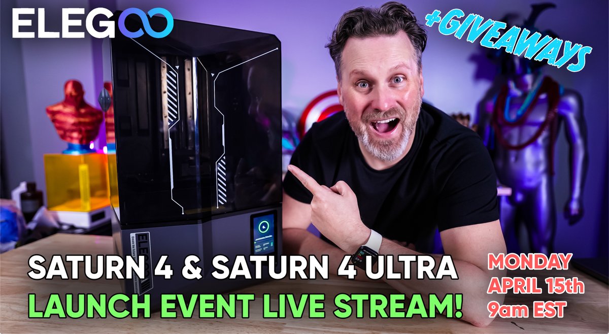 Want to dive deeper into the ELEGOO Saturn 4 series printers? Don't miss @UncleJessy4Real Jessy's live stream, it's already started! Many giveaways are up for grabs during the live, including the new Saturn 4 Ultra printer🎁! Join the live stream starting in 10 mins(1PM UTC):…
