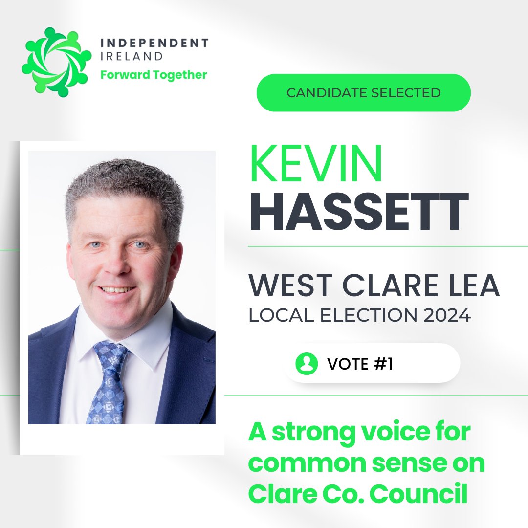Kevin Hassett, a seasoned dairy and beef farmer from Kilkee, Co. Clare, has announced his candidacy for the West Clare Local Electoral Area (LEA) in the upcoming local election, running under the banner of Independent Ireland. With a deep connection to rural life and a wealth of…