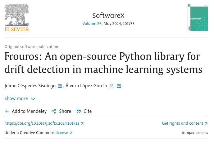 Drift detection is a key aspect within the #MachineLearning #lifecycle For this purpose, Frouros is is an open-source Python library capable of detecting drift in ML systems 🗞️Our colleagues from @IFCA_Computing present this library in the following paper sciencedirect.com/science/articl…