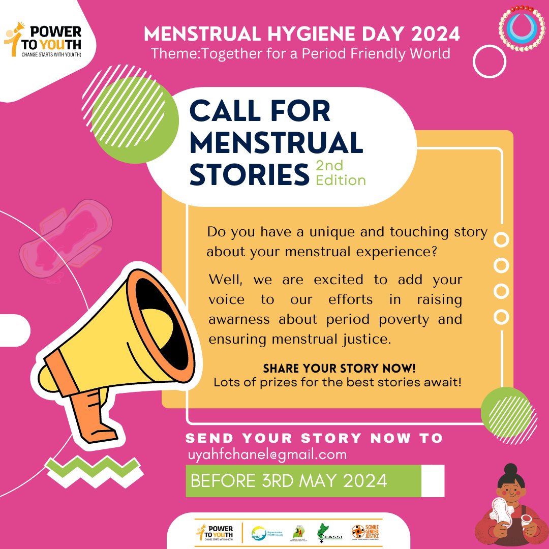 Young people, get ready for the 2nd edition of our Menstrual Hygiene Story competition. Do you have a unique and touching story about your menstrual experience? Well, share it now with us as we prepare for Menstrual Hygiene Day 2024. Your story will be used as an advocacy