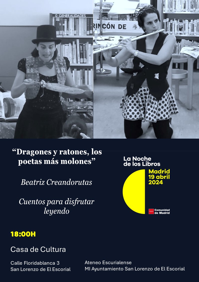 PSanLorenzoESCO's tweet photo. ¡Literatura, cuentos, música…!

Todo un programa especial para #LaNocheDeLosLibros de este 19 de abril en #SanLorenzoDeElEscorial

Para todas las edades y todos los públicos.

¡Os esperamos en la Casa de @culturaaytosanl sin falta! https://t.co/9tafxhAceM