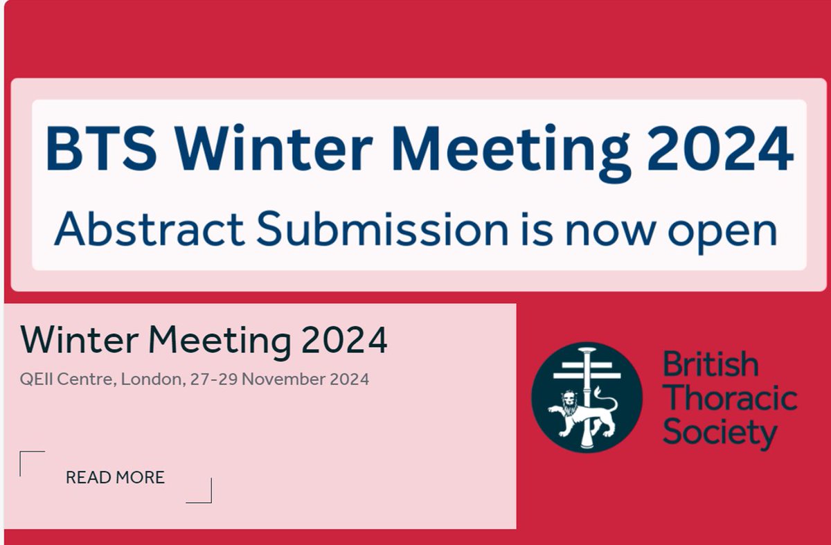 Abstract submission is now open for the @BTSrespiratory British Thoracic Society Winter Meeting 2024. Get those abstracts submitted to take part in the UKs top respiratory scientific meeting! 27-29th November 2024 in London