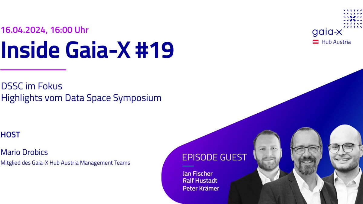 🔎Morgen gibt es wieder wertvolle Einblicke in die Welt der Datenökonomie: Bei der neuen Ausgabe von 'Inside Gaia-X' - einer Online-Veranstaltung vom Gaia-X Hub Austria - stehen die Highlights vom Data Spaces Symposium (DSS) im Fokus 🌟 Zum Event👉 gaia-x.at/event/inside-g…