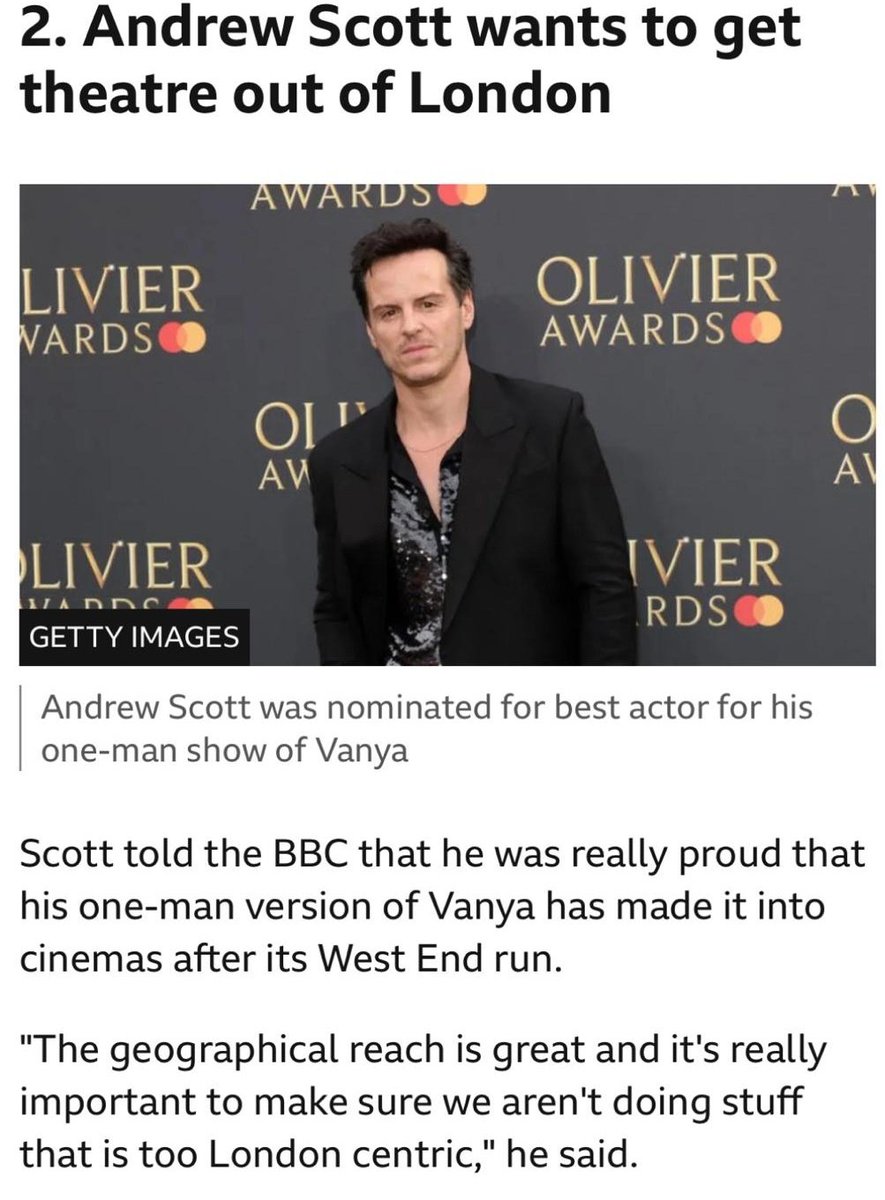 Thank God for Andrew Scott. We've been trying to get theatre to be made across the country for years. No one knows how. We all gather in rooms, no lights, no sound, no actors, just silence. Teach us lowly non-Londoners how to do theatre. Please, help us Andrew. 🙏