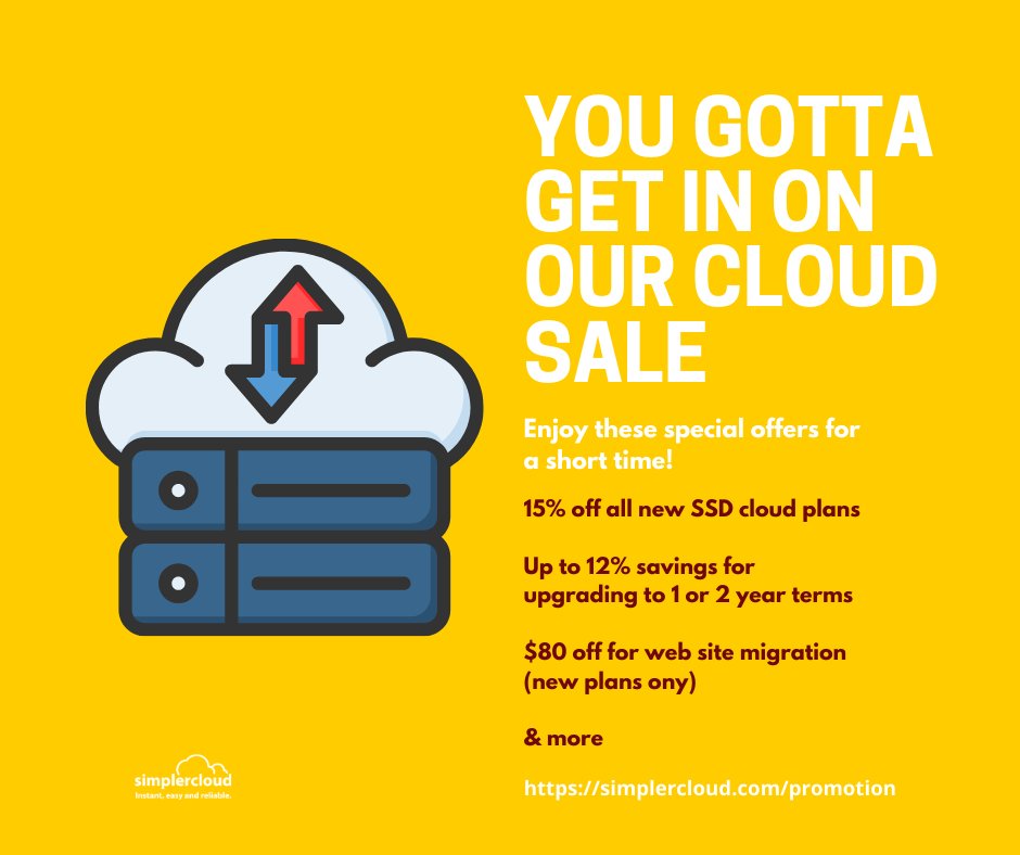 We're having a 15% off cloud sale and more! Check it out at simplercloud.com/promotion