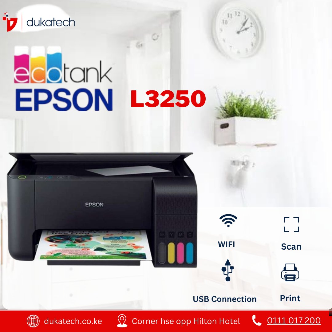 Empower your printing with the precision of the Epson L3250 - where every detail finds its perfect expression.Place your order at dukatech #MondayMotivation #dukatech #printing #Epson #techdevices Call us on 0111 017 200 whatsapp 0718 566 612