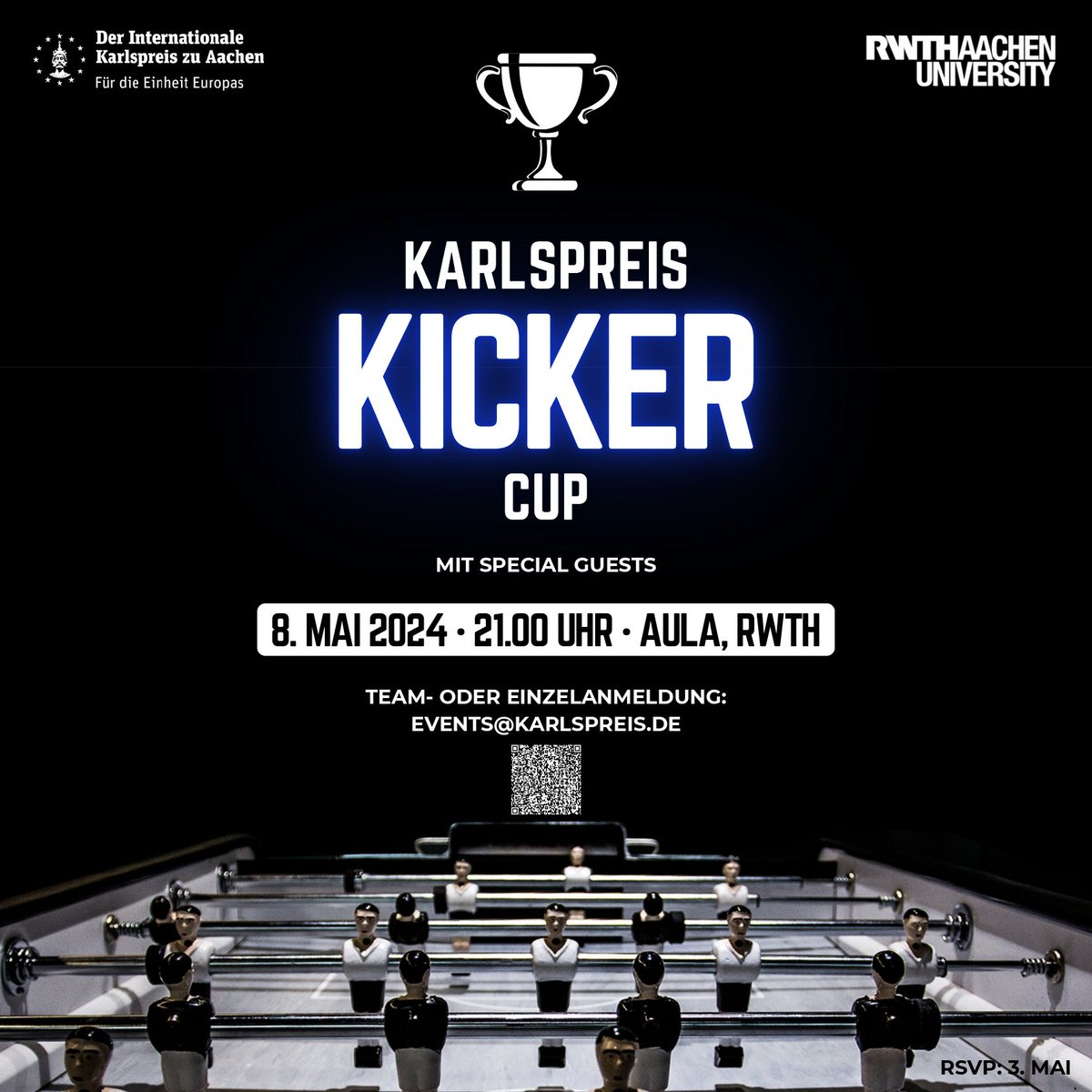 ⚽️ Zusammen mit der @RWTH veranstalten wir am Vorabend der Karlspreisverleihung den #Karlspreis2024 Kicker Cup. 🎉 Vor dem Hintergrund der #EURO2024 legen wir den Fokus auf Toleranz und Kampf #GegenAntisemitismus im Sport. Alle sind eingeladen! Anmeldung mit Teamnamen! ✨️