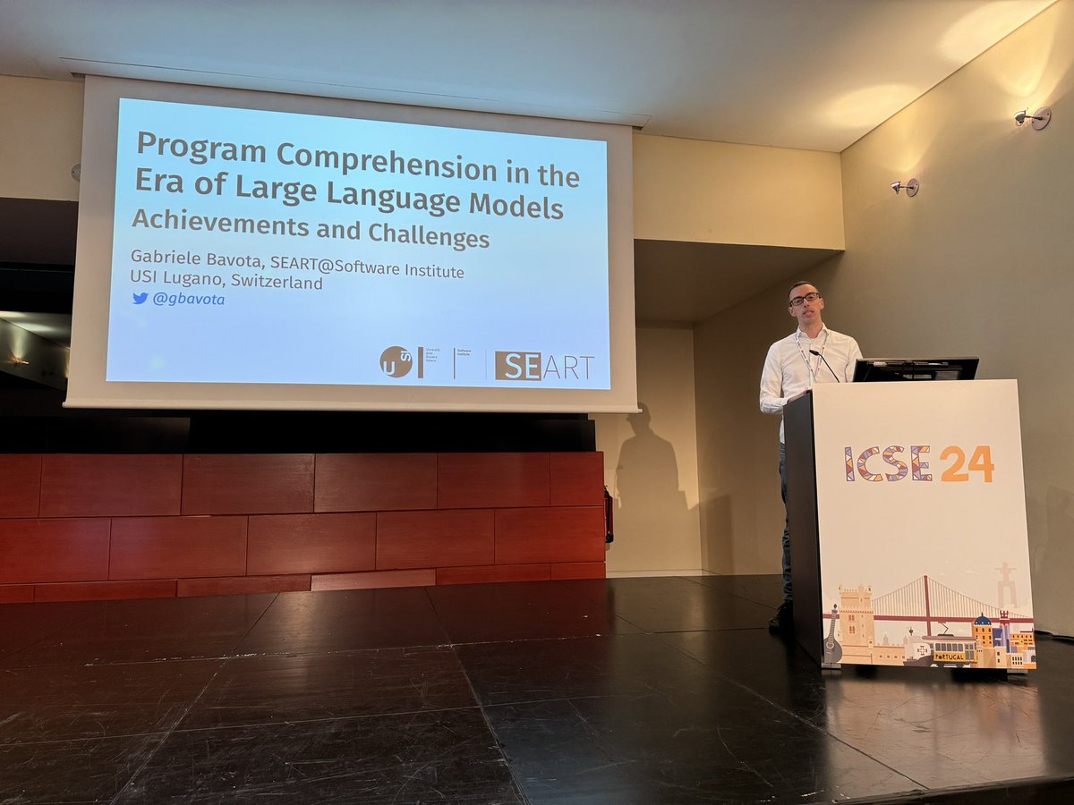 Kevin Moran (@kevpmo) on Twitter photo Very excited to hear <a href="/gbavota/">Gabriele Bavota</a> tell us about the achievements and challenges of LLMs in the area of program comprehension!!
#icpc2024 Very excited to hear <a href="/gbavota/">Gabriele Bavota</a> tell us about the achievements and challenges of LLMs in the area of program comprehension!!
#icpc2024