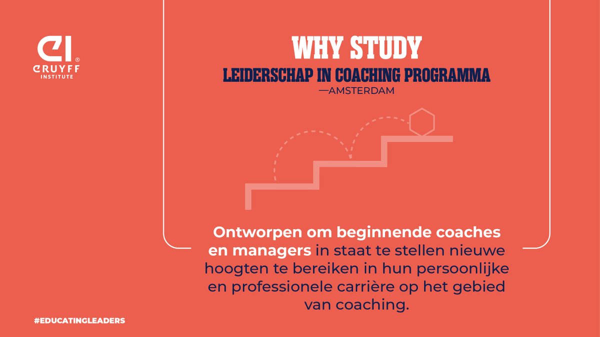 Join our #Leadership in #Coaching Program in #Amsterdam (in Dutch).

If you want to improve yourself as a (sport) coach and/or manager this program is for you! Develop your unique coaching style!

🔗 Learn more and enroll today: cruyffinstitute.nl/en/program/lea…

#EducatingLeaders