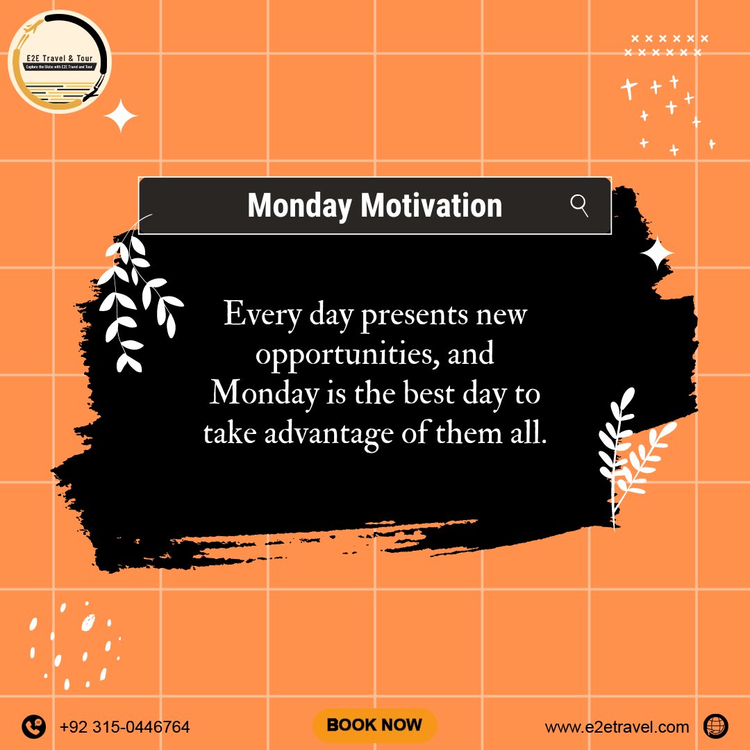 𝐌𝐨𝐧𝐝𝐚𝐲 motivation: Every Day Presents New Opportunities, And Monday Is the Best Day To Take Advantage of them all.

𝐄𝟐𝐄 𝐓𝐫𝐚𝐯𝐞𝐥 𝐀𝐧𝐝 𝐓𝐨𝐮𝐫

#e2e #e2etravelandtour #monday #mondaymotivation #mondaythoughts #mondayreminder #mondaywork #workingday