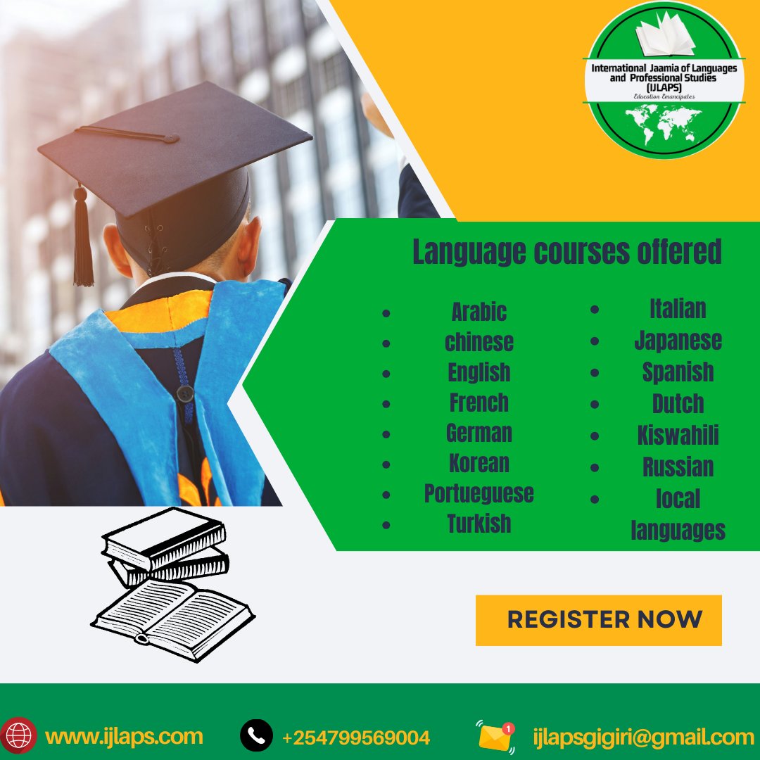 Embark on a linguistic journey with our diverse language courses! 🌍✨ From English to Swahili and beyond, we've got you covered. Contact us today to start your language learning adventure! 📚🌟 #LanguageCourses #LearnANewLanguage #Mpesa #Nairobi #Mombasa