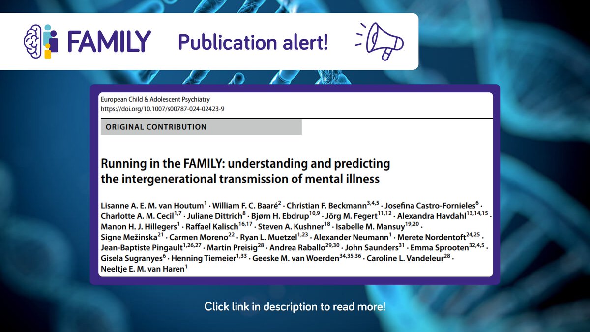 📢 #PUBLICATION 

We are delighted to share that our #consortium #paper just published in the #ECAP journal! 🎊 

🧠Read here about #FAMILY_EU and how we aim to understand &amp; predict the intergenerational transmission of mental illness:
🔗 link.springer.com/article/10.100…