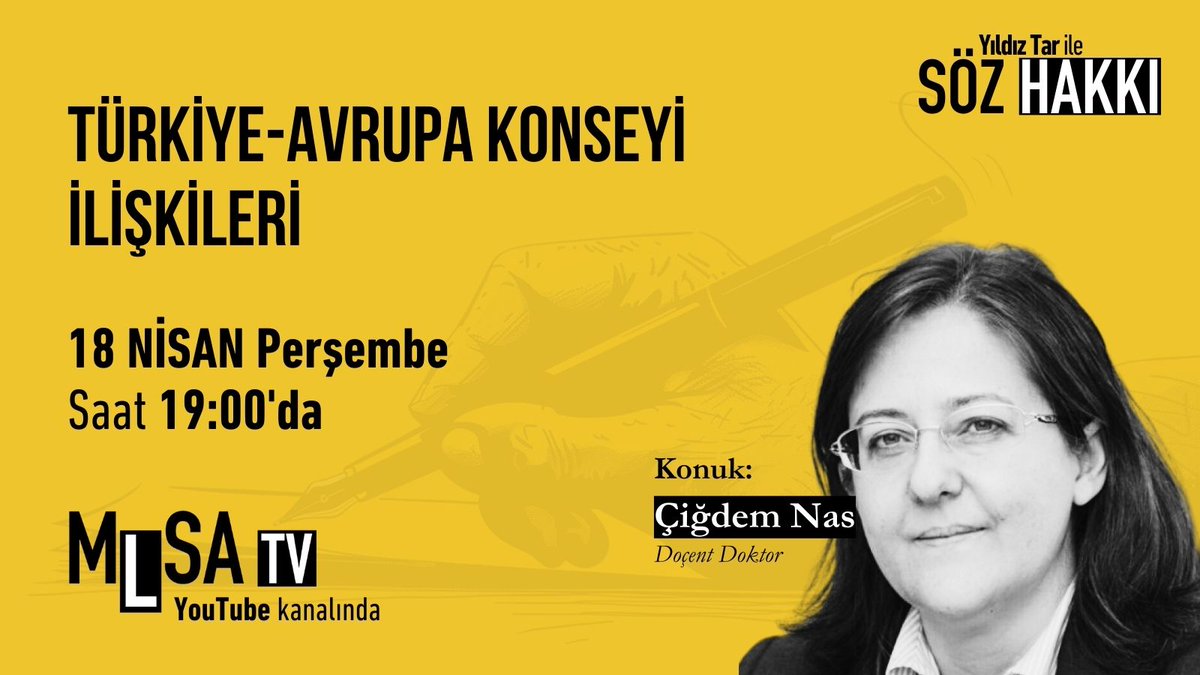 🇪🇺 Söz Hakkı: Çiğdem Nas’la Türkiye-Avrupa Konseyi ilişkileri, Perşembe günü MLSA TV'de 📌 Gazeteci @yildiz_tar'ın hazırlayıp sunduğu Söz Hakkı'nda bu hafta Türkiye’nin Avrupa Konseyi üyeliğini konuşuyoruz. 📌 Türkiye, bundan 74 yıl önce Avrupa Konseyi üyeliğine kabul edildi.…