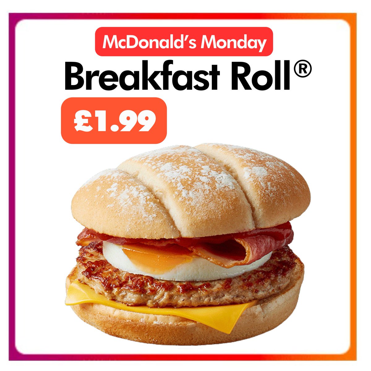 Make it a McDonald’s Monday with a Breakfast Roll for £1.99 Give yourself a little lift this Monday with our weekly offer – this week, get a Breakfast Roll for £1.99! Order now via the McDonald’s app. #Preston