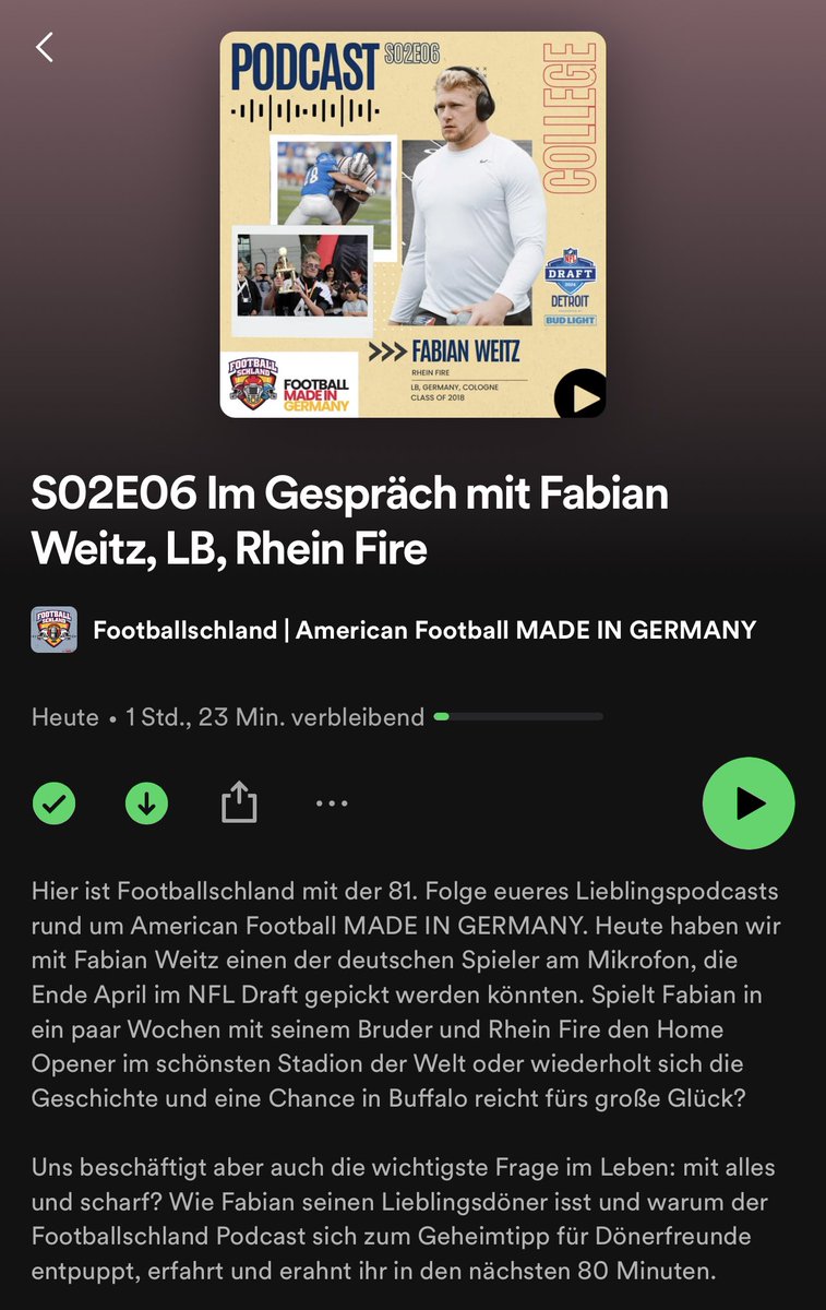 Heute haben wir mit Fabian Weitz @Fabian_Weitz einen der deutschen Spieler am Mikrofon, die Ende April im NFL Draft gepickt werden könnten.

Hört unbedingt rein: footballschland.letscast.fm/episode/s02e06…

#rtlnfl #endzn #rancollege #ranfootball #nfldeutschland #NFLDraft2024
