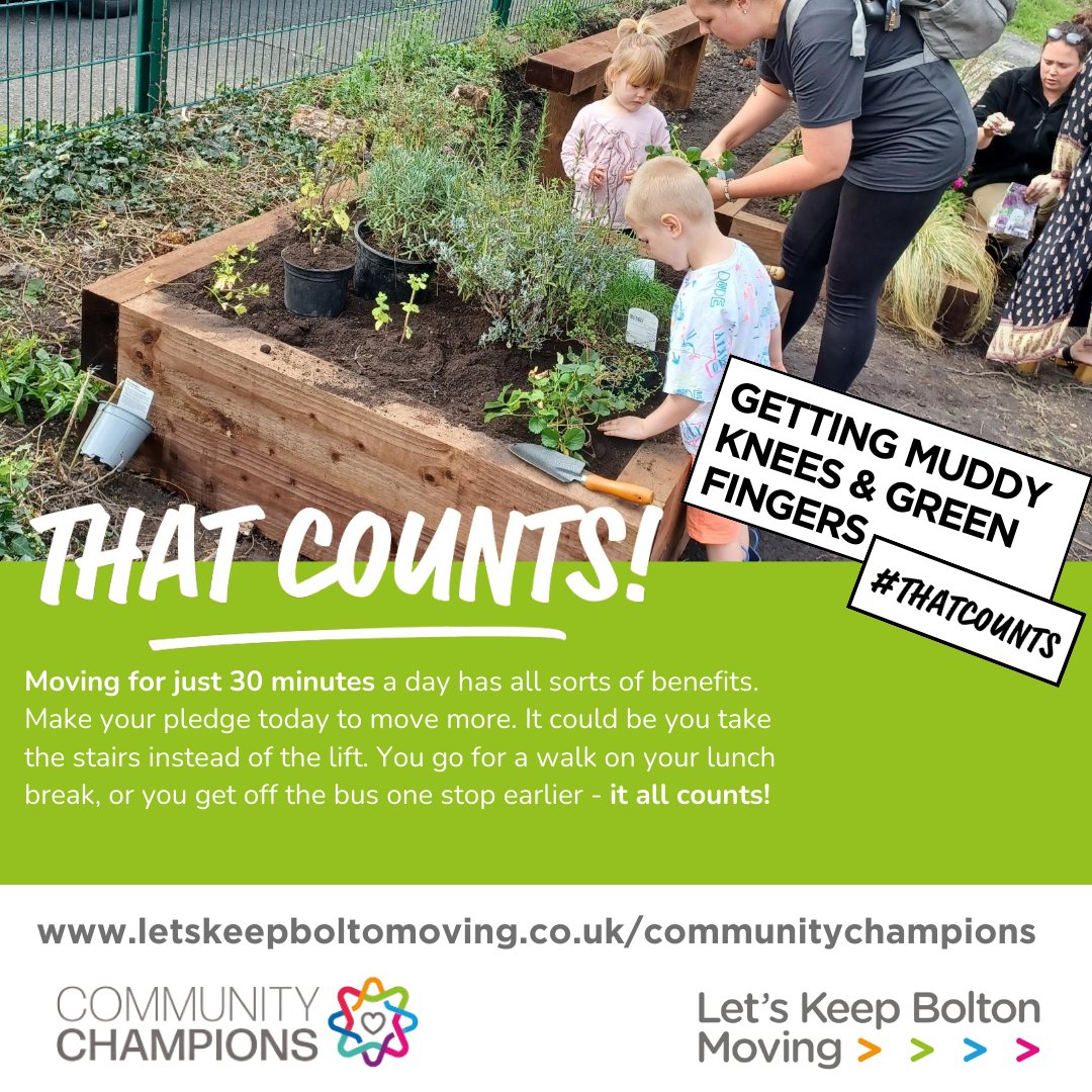 BoltonChampions's tweet image. Green thumbs UP!🌱
Gardening isn't just about growing plants, it's a fantastic way to get moving &amp;amp; stay healthy. Did you know that gardening counts towards your 30 minutes of daily exercise?

Find your nearest green space at letskeepboltonmoving.co.uk

#ThatCounts #BoltonChampions
