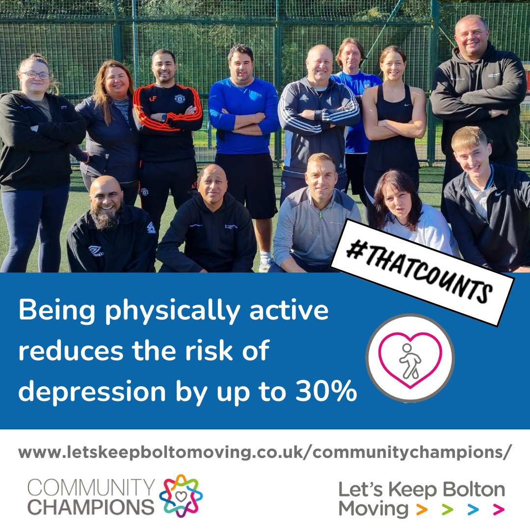 BoltonChampions's tweet image. Did you know?🧠💪
Physical activity isn't just good for your body, it's a game-changer for your mind too!
Let's spread the word, become a Mental Health or a Physical Health &amp;amp; Wellbeing Champion at letskeepboltonmoving.co.uk/communitychamp…

#ThatCounts #BoltonChampions