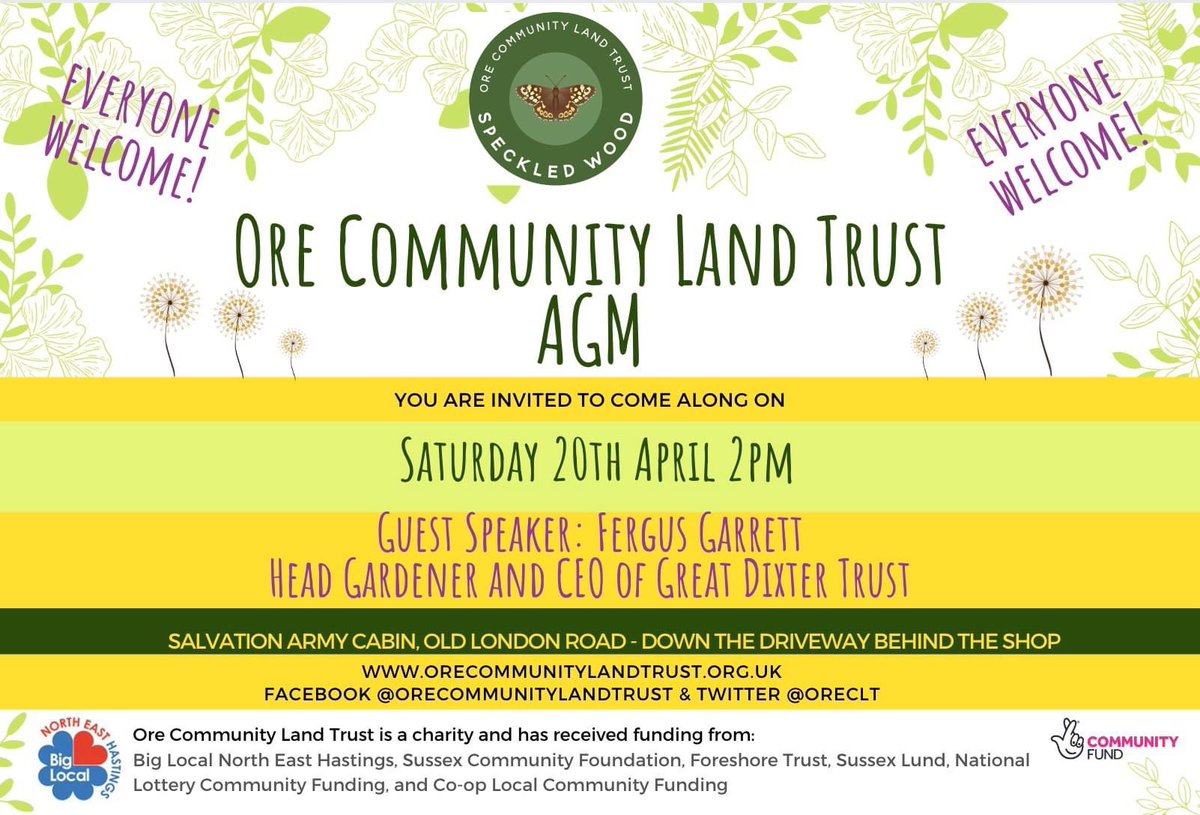 Our next AGM is this Saturday, 20th April 2pm. Fergus Garrett from Great Dixter House will be joining us and talking about wildflower meadows