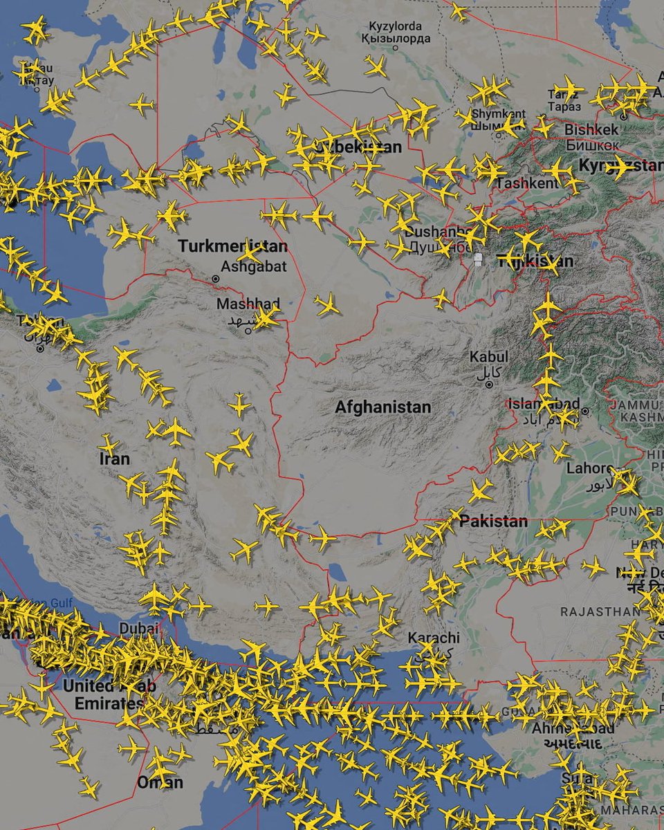 UpendrraRai's tweet photo. According to #OPSGROUP, Iran's attack on #Israel caused the 'biggest single disruption to air travel since the attack on the World Trade Centre on September 11, 2001' #IsraelIranWar https://t.co/fw7Kt8In8I