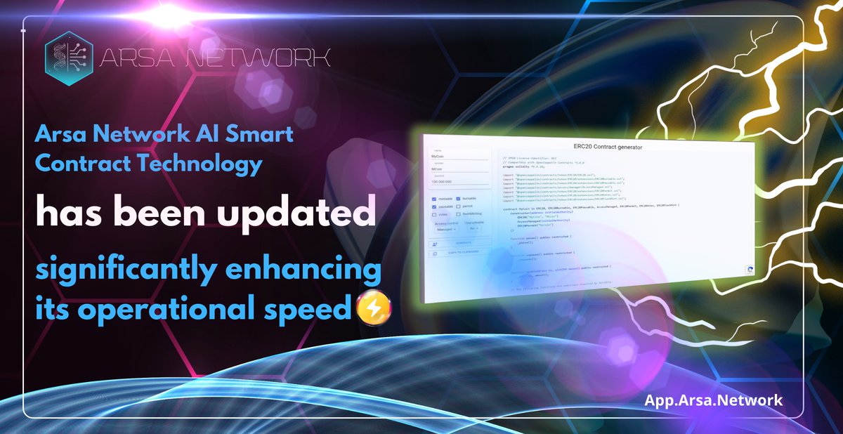 We are continuously refining our AI Smart Contract Technology at Arsa Network🛠️

The latest update introduces a series of enhancements that improve the speed and ease of use⚡️

With these changes, our platform becomes even more efficient and meets the needs of developers💡

#AI