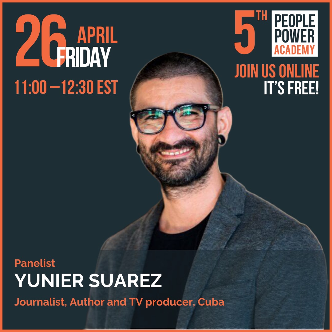 We're honored to introduce Yunier Suarez @Teoremadeuntal1 a courageous Cuban human rights defender and artist, as one of our esteemed panelists #peoplepoweracademy 📅 Save the Date: 26th April 🌐 Online, register here shorturl.at/sJY18 Join us on the first day as Yunier