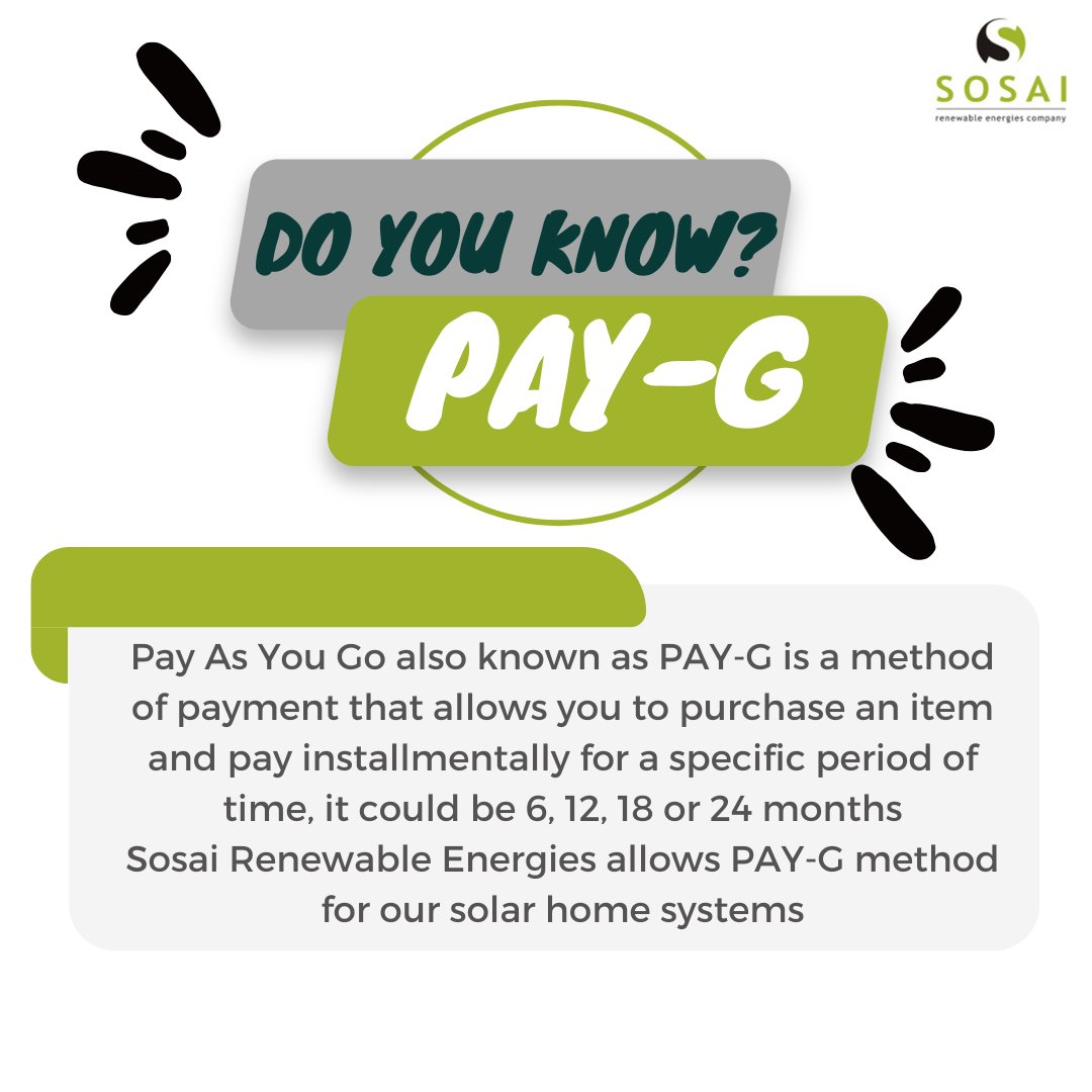 PAY-G allows you to pay small small till you finish paying, this method of payment is available for our LPG burner, Fosera and Sunking solar products. Say goodbye to payment worries and hello to seamless shopping with PAY-G! #solarenergy #solar #solarpower #payg #payasyougo