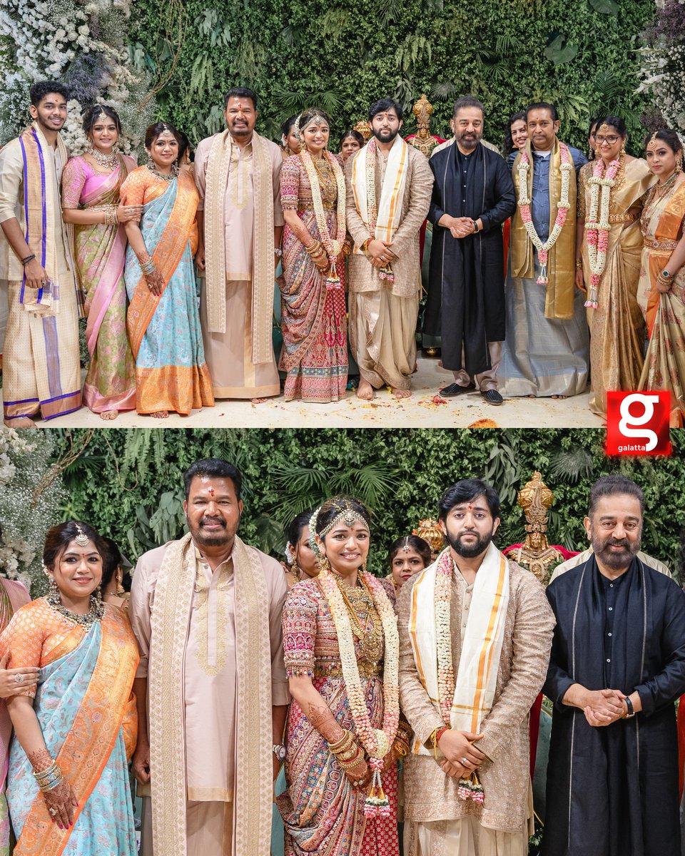 An icon in attendance! Ulaganayagan #KamalHaasan adds his esteemed presence to Director Shankar's Daughter #AishwaryaShankar's Wedding Ceremony, making it a truly memorable affair 🌟💖 @AditiShankarofl @shankarshanmugh @ikamalhaasan #KamalHassan #Shankar #AditiShankar #Galatta