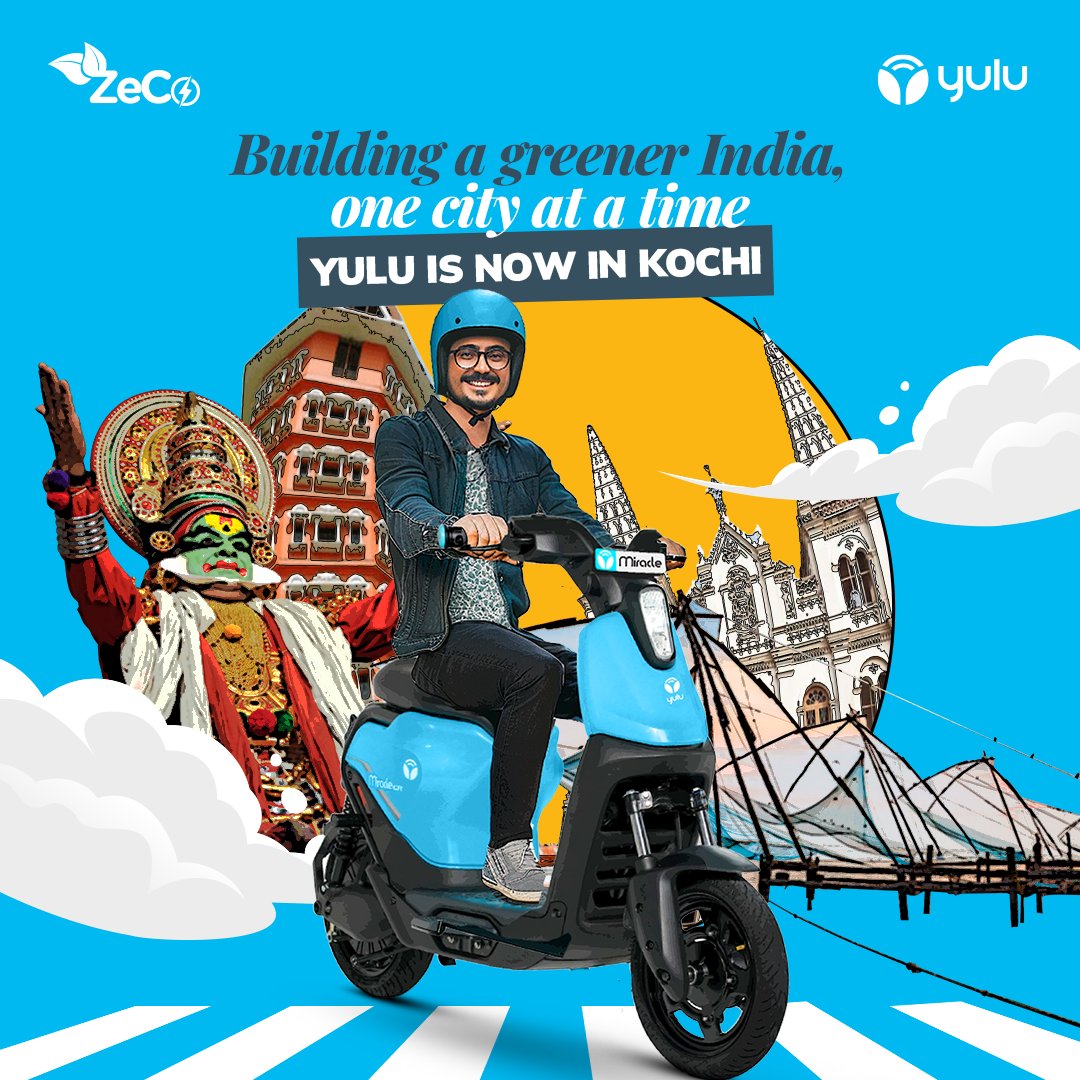 Discover Kochi the #Yulu way! Cruise through its vibrant streets and uncover its hidden gems. 💙 #Yulu #YuluBikes #RideWithYulu #YuluAdipoli #ZecoYuluKochi #YuluKochiMachane #Kochi