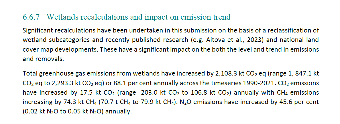 New from Ireland's 2024 National Inventory Report (@EPAIreland) - GHG emissions from domestic #peat extraction finally make it onto the tally sheet and have a massive impact on total emissions from the Wetland Sector. #Rewet #Restore epa.ie/publications/m…