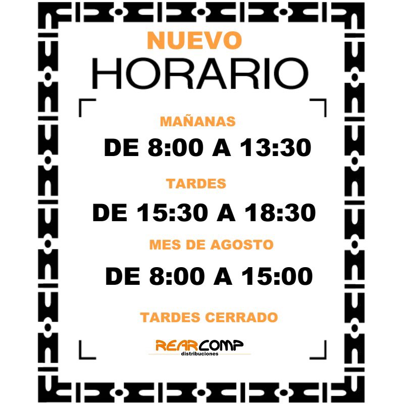 Nuevo horario en nuestro almacén, vigente a partir de hoy 15 de abril