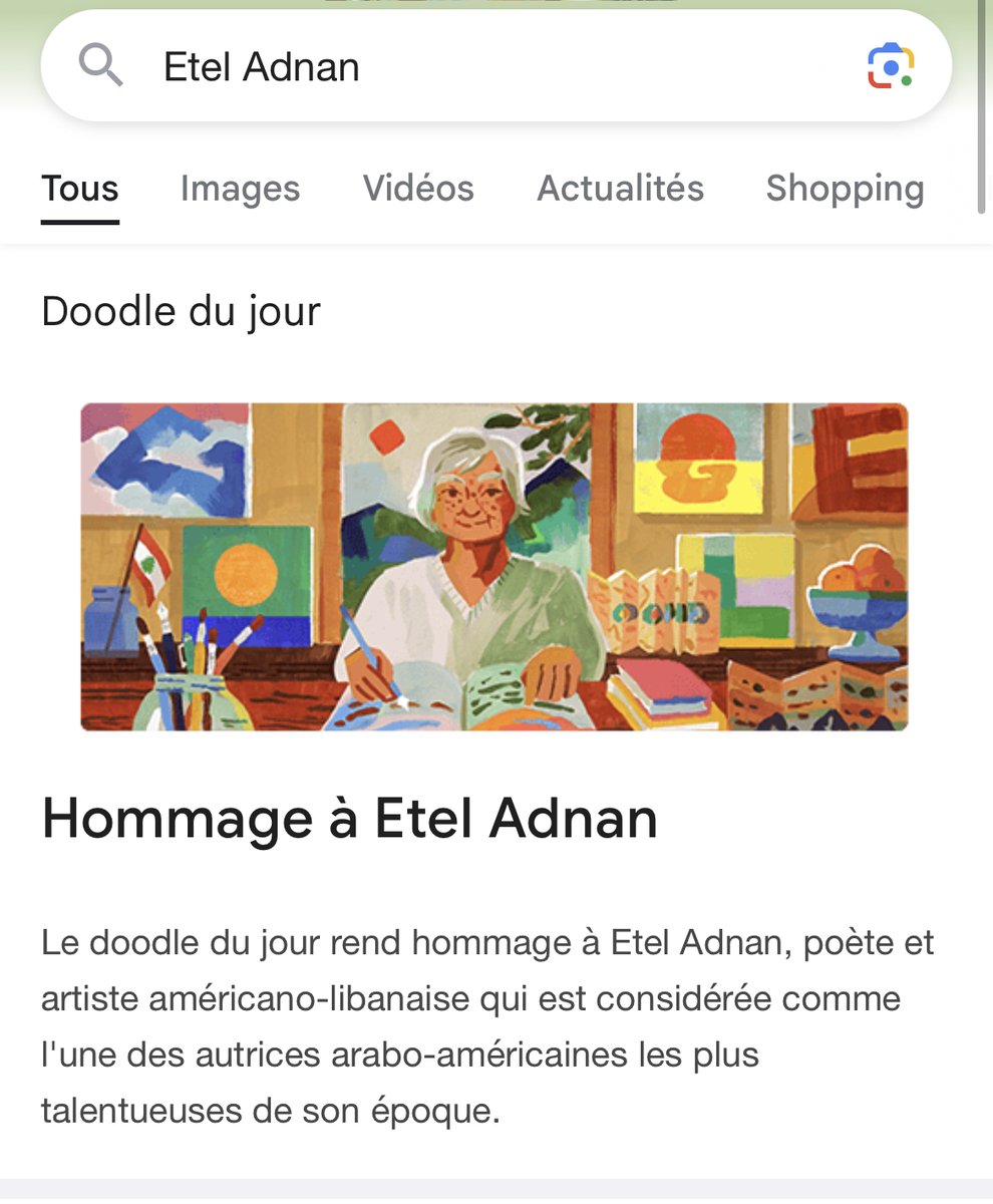 Today Doodle celebrates Lebanese American poet and artist #Etel_Adnan, who is considered one of the most accomplished Arab American authors of her era.