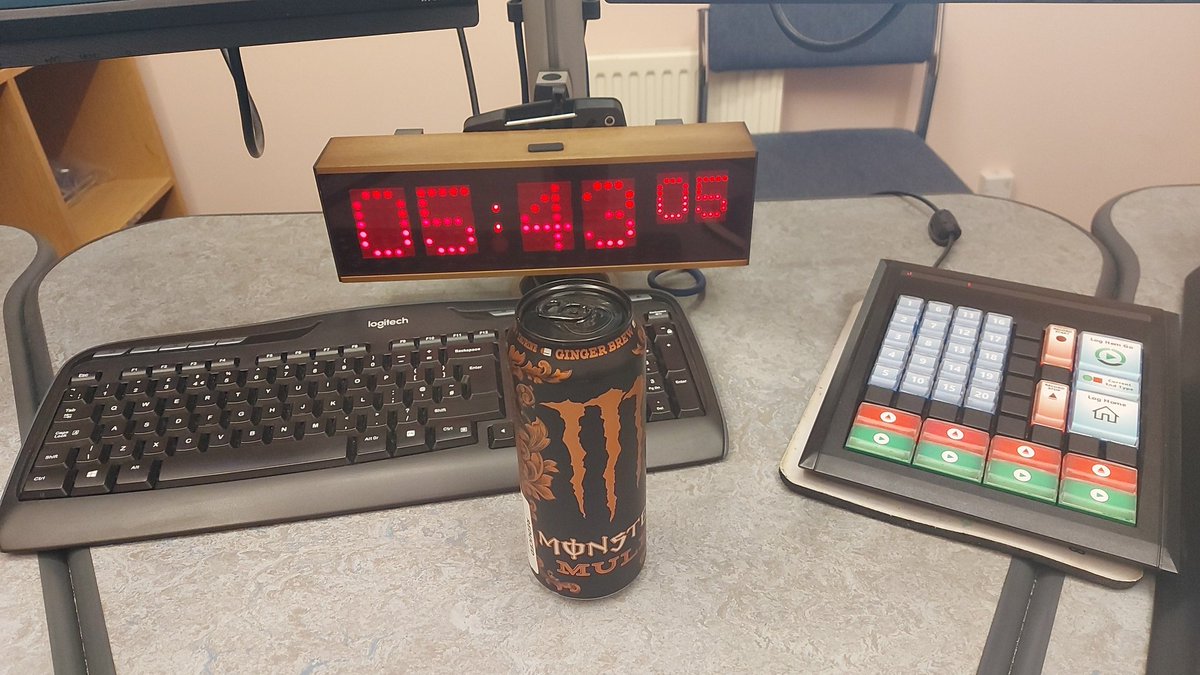 A clock reading 0543, a Myriad control pad and a can of energy drink I've a feeling I'm not in the newsroom anymore @radio_falklands #BreakfastShow