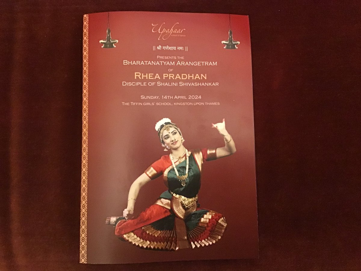 I was pleased to have been invited to the performances that Rhea Pradhan gave at Tiffin Girls' School.Rhea showed great discipline of mind as well as skill. She has been learning Bharatanatyam, an ancient Indian classical dance, for many years at the Upahaar School of Dance