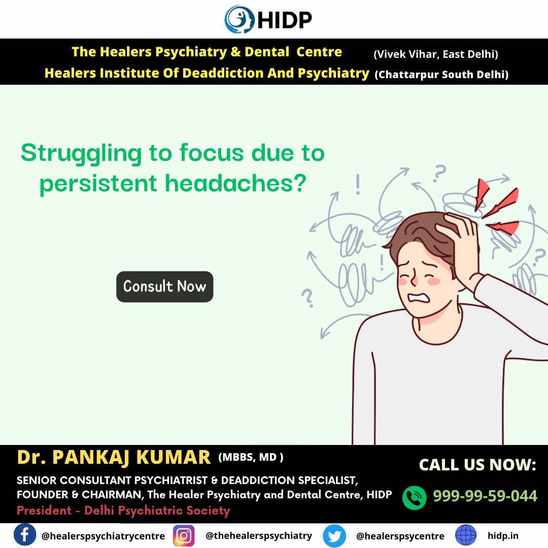 HealerPsycentre's tweet photo. Don't let headaches hold you back. Discover relief at Healers Psychiatry Centre.
Call+91-9999959044 or Book An Appointment Now-https://t.co/lQUwM9qO7R
#mentalhealth #mentalhealthsupport #mentalhealthtreatment #headaches #headachesrelief #HeadacheSolution #headachestreatment https://t.co/EW4dfWZbOY