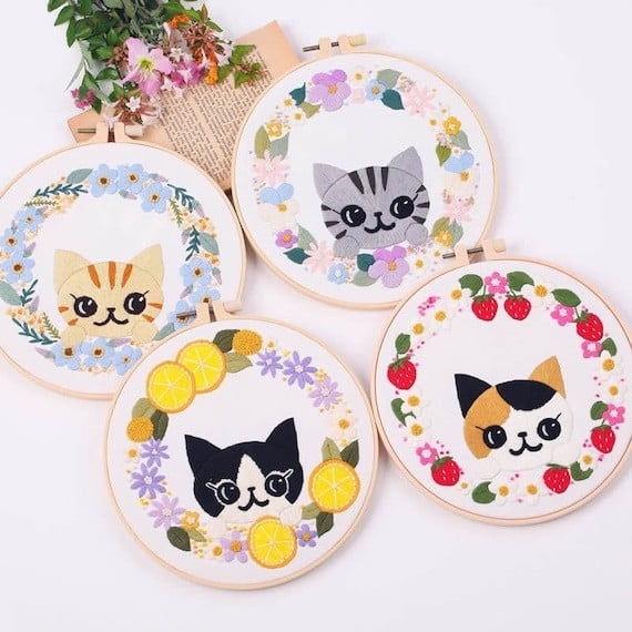 Cat Embroidery Kit Beginner Beginner