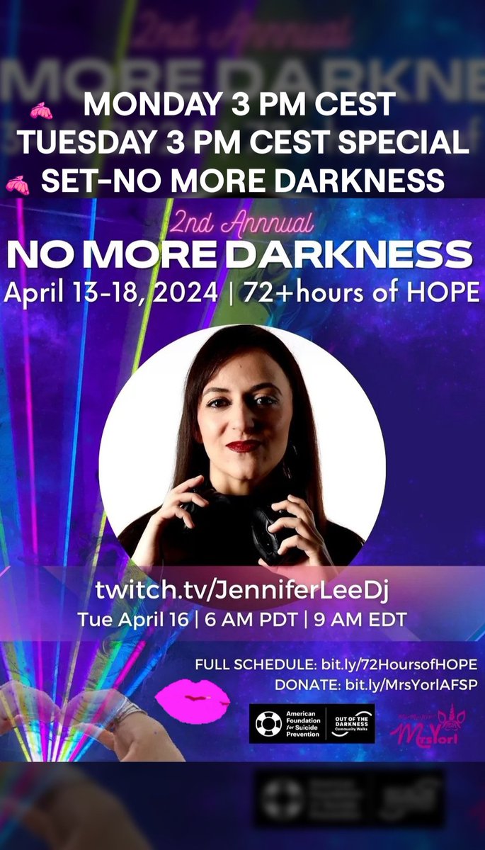 Hi guys! See you today at 3 pm cest and on Monday, Special Set, at 3 pm cest - No more Darkness 💜

#outofthedarkness #SaveLives