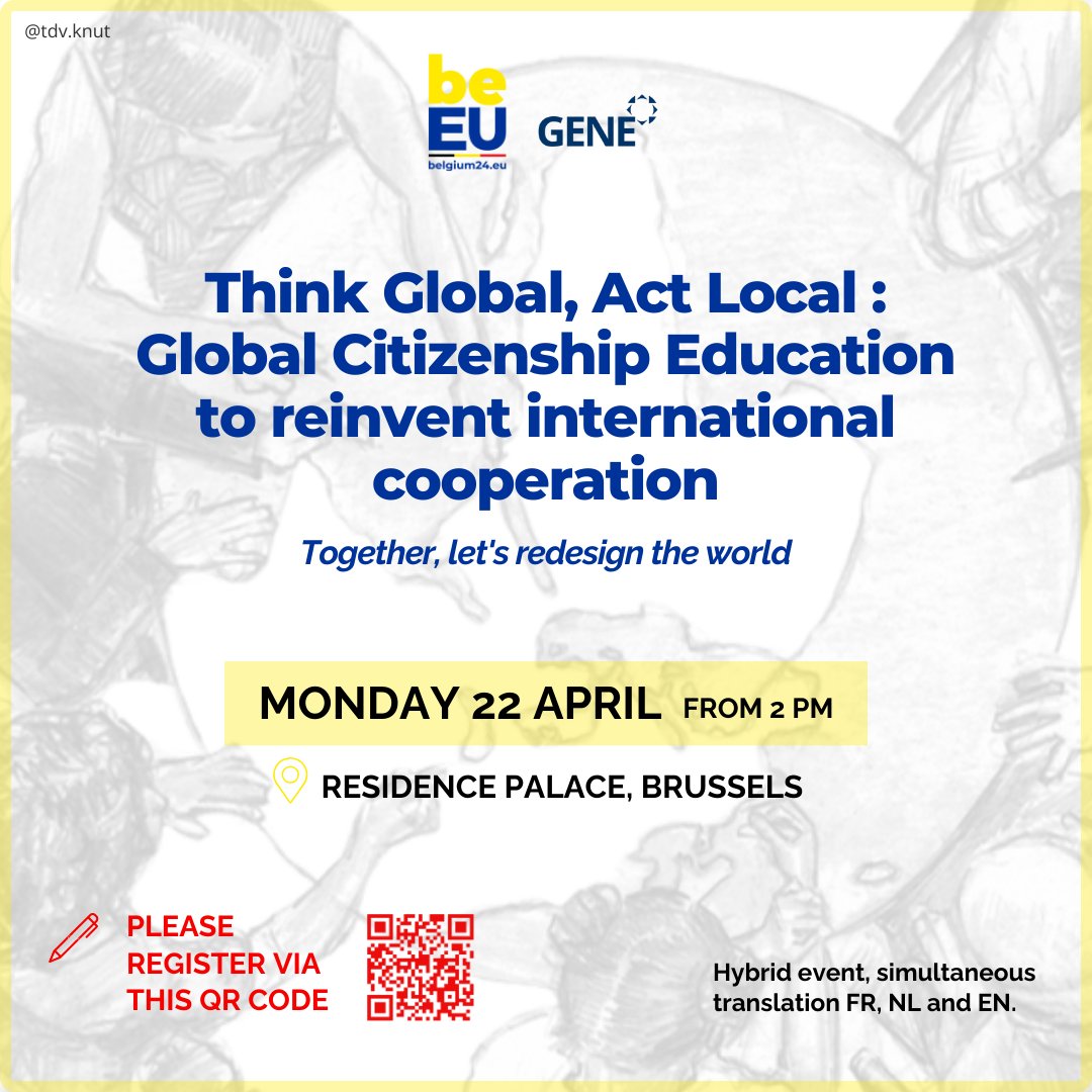 Join us on April 22nd as @EU2024BE, @GENE_GlobalEd, @BelgiumDGD & Minister of Development Cooperation organize the event 'Think Global, Act Local: Global Citizenship Education to reinvent international cooperation'!
More info ➡️ t.ly/EqaHQ