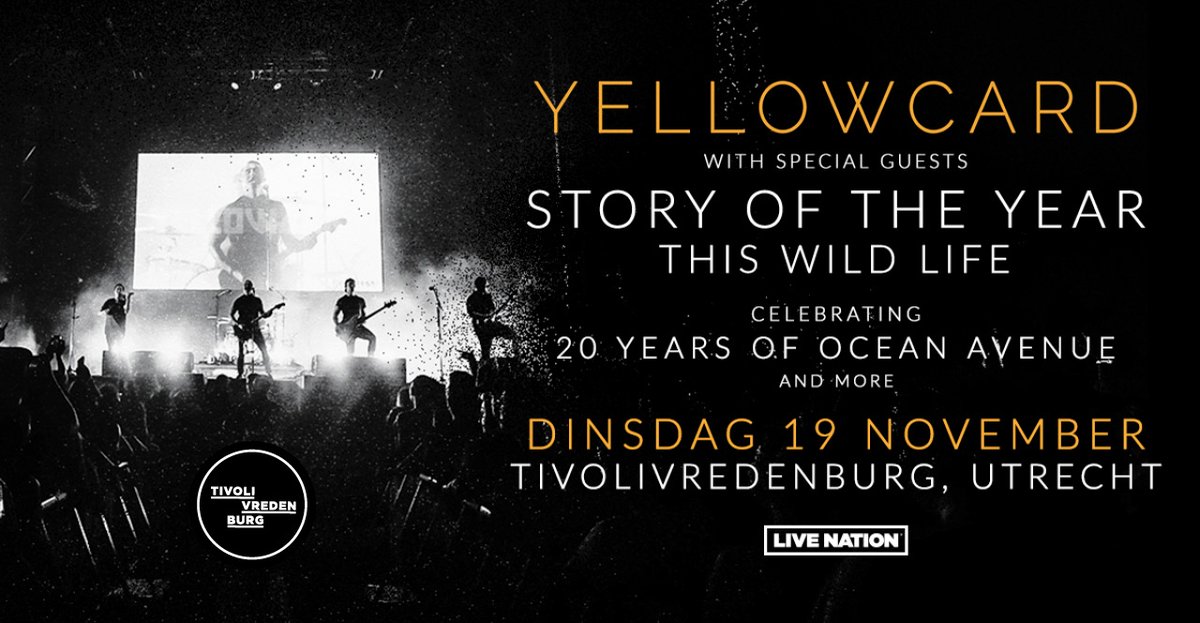 🎻 @Yellowcard viert op 19 november het jubileum van doorbraakalbum Ocean Avenue in Utrecht! Support wordt verzorgd door twee bands: @StoryOfTheYear en @ThisWildLife. Dit is de enige show in Nederland! 🎫 De ticketverkoop start vrijdag om 10:00 via tiv.re/yellowcard19no…