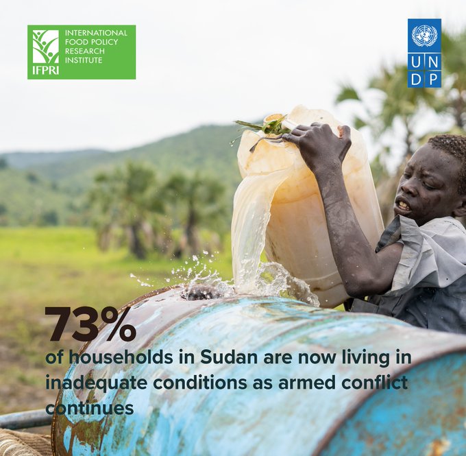 UNDPArabStates's tweet photo. 73% of households in #Sudan are now living in inadequate conditions.

Our latest report with @IFPRI highlights the exacerbation of existing disparities as households face difficulties in access to water, electricity, and sanitation.

Read more: https://t.co/dDsjmNvzLB https://t.co/NeEvaDujOl