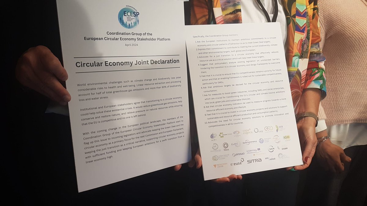 Proposing a #CircularEconomy joint declaration at todays @CEStakeholderEU for Europe and beyond. NIRN fully back this on behalf of our members contributing to the CE through #rethinkreuserepair! @AndrewMuirNI @daera_ni @DAERAPermSec @Economy_NI