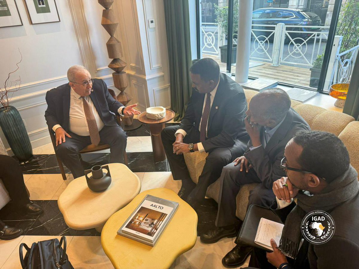 IGADsecretariat's tweet photo. 📍Paris, 🇫🇷: This morning, H.E. @DrWorkneh had a meeting with H.E. Ramtane Lamamra- @Lamamra_UN, UN Secretary-General's Envoy for #Sudan. The discussions centered on the humanitarian situation in Sudan and shared priorities for achieving peace in the region.
#IGADupdates https://t.co/13Mvg8Ka01