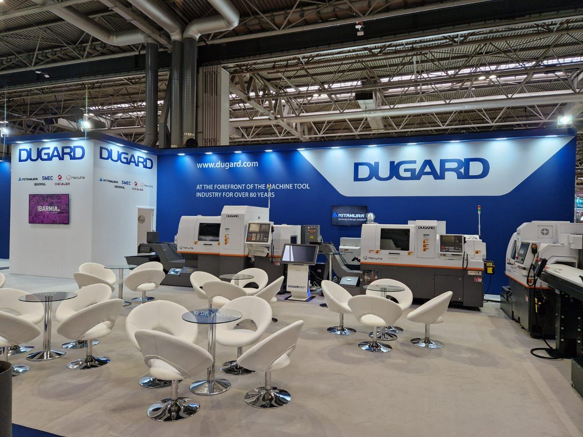 Dugardcom's tweet photo. #MACH2024 is already open and welcoming visitors, take a look at a few pictures of our stand when it was finished off yesterday. See what we've got on show: https://t.co/geWuCknJ3i and pop in to see us in hall 20, stand 370 #dugard #smec #hanwha #ibarmia #kitamura #mylas #kenyou https://t.co/FjQPgg3lq0