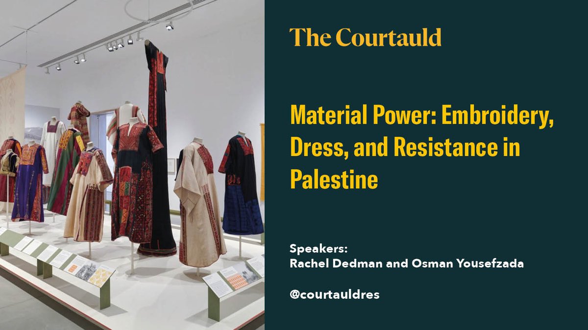 Our event 'Material Power: Embroidery, Dress, and Resistance in Palestine' with #RachelDedman and #OsmanYousefzada is fully booked with a waiting list. If you have booked a ticket but can no longer attend please release your ticket, so another may take your place 🙏
