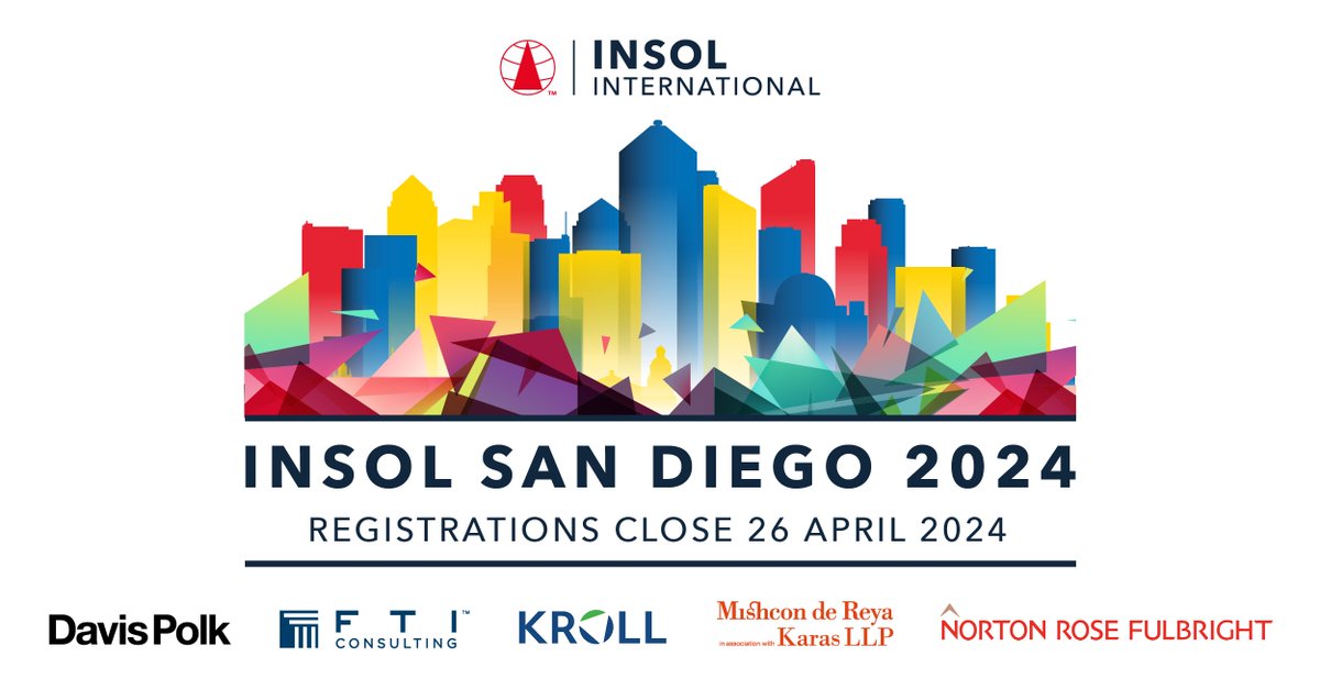There are just two weeks left to secure your attendance at #INSOLSanDiego. Visit bit.ly/49ExLxN to find out more and register your place before bookings close on Friday 26 April #Insolvency #Restructuring