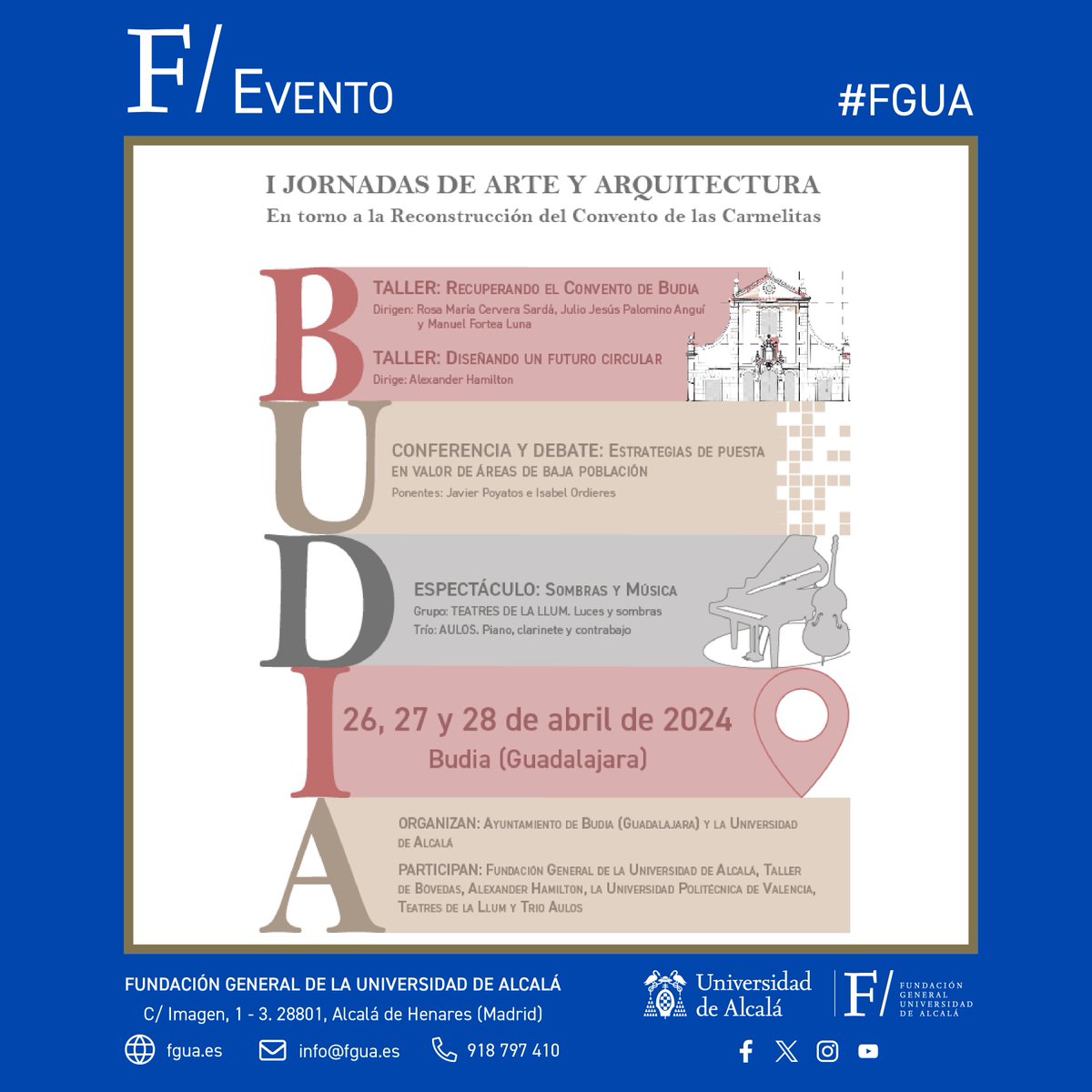 FGUAes's tweet photo. 🌞¡Buenos días! Para hacerte un poquito más llevadero el lunes, te proponemos un planazo para el finde del 26 que no te puedes perder❗️

Toda la ℹ️👇 https://t.co/ynFnXhSUB1
·
#FGUA #Formación #Taller #Curso #Arte #Arquitectura #Evento #Jornada #Música #Teatro #Espectáculo #Budia https://t.co/5WRsdvR8YQ