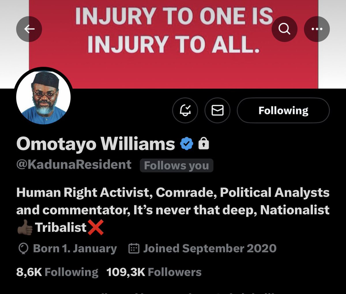 Guess who followed me my own brother from another mother @KadunaResident together we shall build our @OurNatioNigeria irrespective of Political affiliations we are still one big Family United under one Nation and God.